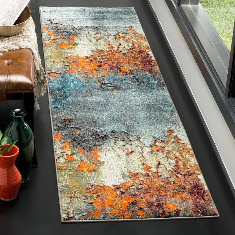 SAFAVIEH Glacier Bertille Modern Abstract Rug - 2'3" x 18' Runner - Blue/Multi