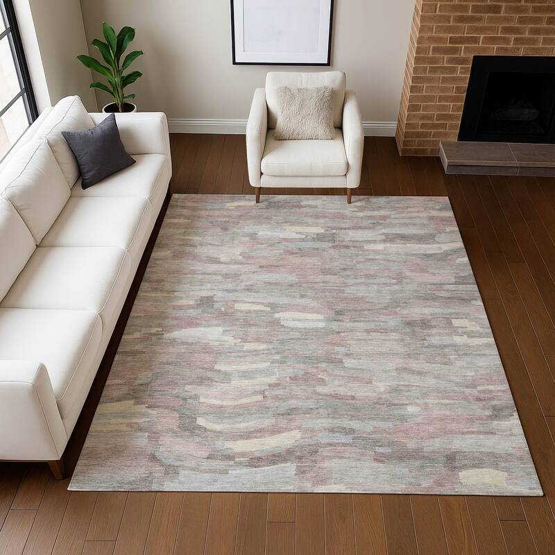 Machine Washable Indoor/ Outdoor Abstract Rock Chantille Rug