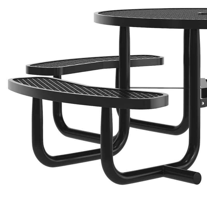 Commercial Grade Expanded Mesh Metal Outdoor Picnic Table - 82.5"W x 82.5"D x 29"H