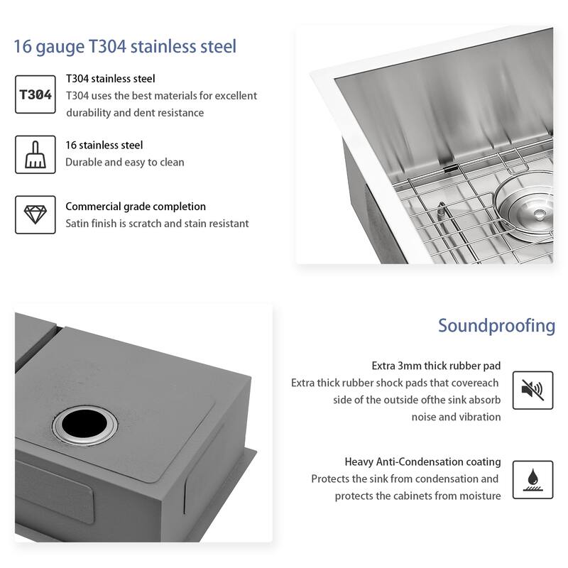 16 Gauge Stainless Steel Undermount Double Bowl Kitchen Sink (60/40) with 9 Inch Deep Sink