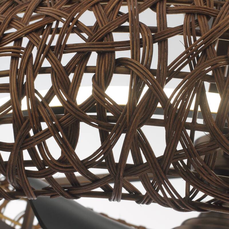 Ceiling Fan 35" Perimost 3-Blade Farmhouse Rattan LED