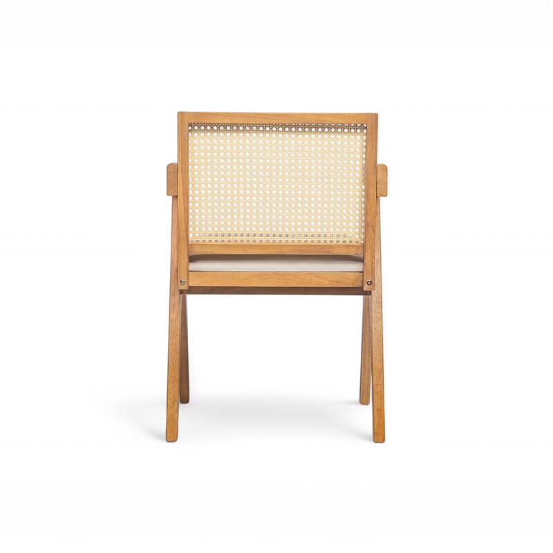 Farmhouse Kitchen Chairs Set of 2, Rattan Back Upholstered Arm Chairs