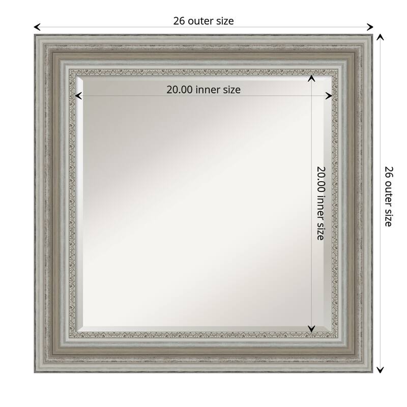 Beveled Bathroom Wall Mirror - Parlor Silver Frame - Outer Size: 26 x 26 in
