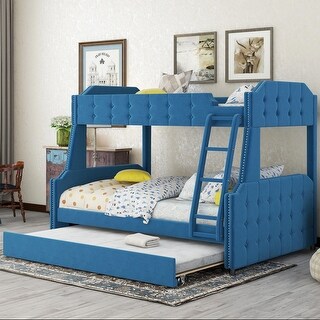 Twin Over Twin Bunk Bed, Upholstered Bunk Bed Frame with Ladder, Safety Guardrails,Rubber Wooden,Teddy Fleece Fabric Headboard/Footboard ,Natural