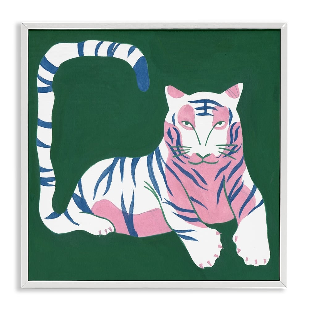 Stupell Modern Tiger with Curved Tail Framed Giclee Art Design By Melissa Wang