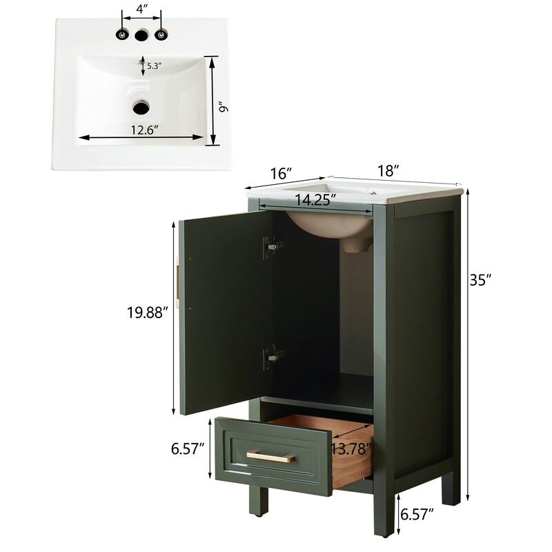 18" Fully Assembled Freestanding Bathroom Vanity with Top, Solid Wood Cabinet & Soft-Close Door and Drawer Design