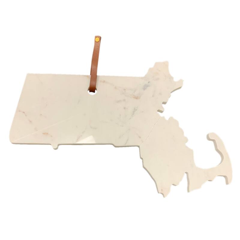 Lg Polished Marble "Massachusetts" Cutting Board w/Leather belt - A - White