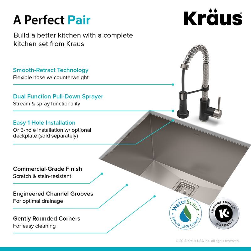 Kraus 3-in-1 Set Undermount Kitchen Sink, Pulldown Faucet, Dispenser