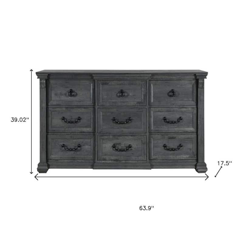 HomeRoots 64" Gray Wood Nine Drawer Triple Dresser