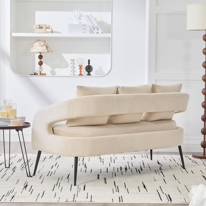 Roomfitters Velvet Loveseat, Modern Open Back 2-Seater Sofa with 3 Pillows and Metal Legs for Small Living Room or Bedroom