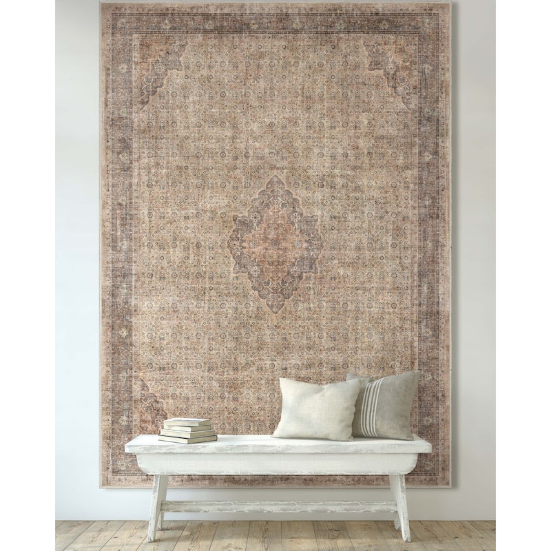 Well Woven Asha Lilith Persian Oriental Vintage Area Rug - 7' 7" x 9' 10" - Beige Brown - Rectangle