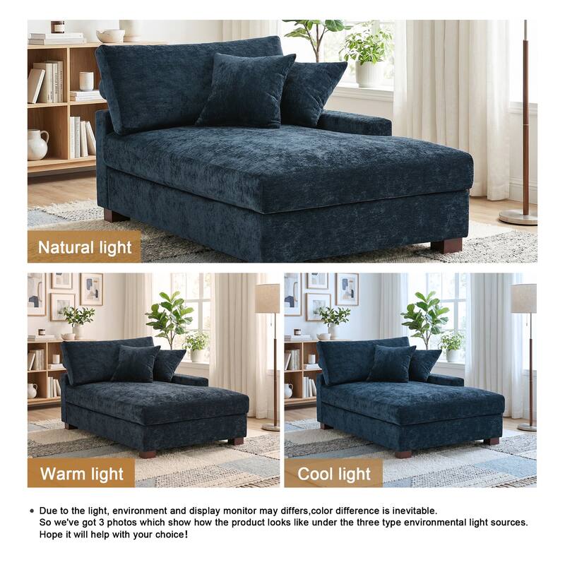 Oversized Chenille Modular Chaise Lounge With Deep Seat