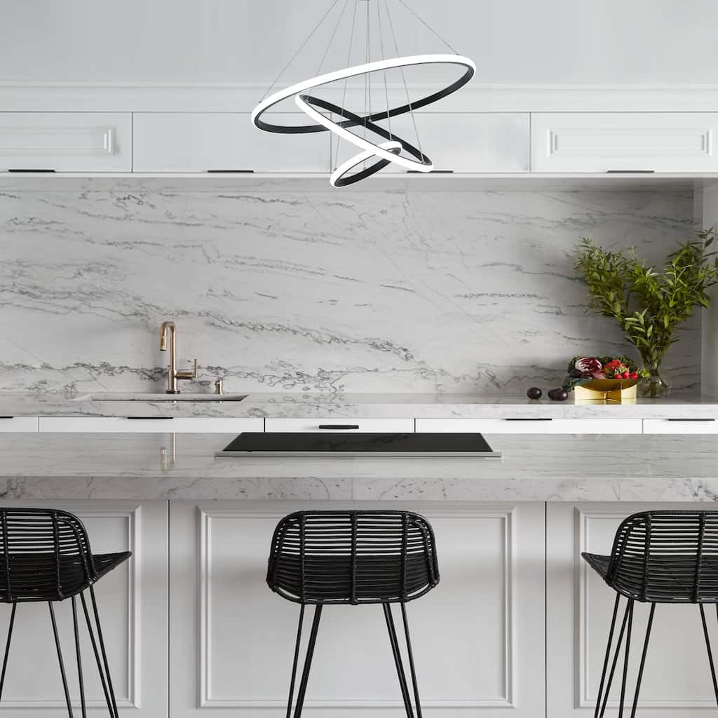LED Tiered Linear Design Chandelier, Classic Semi Flush Mount Chandelier, Living Room Kitchen Island Dining Foyer Pendant Light