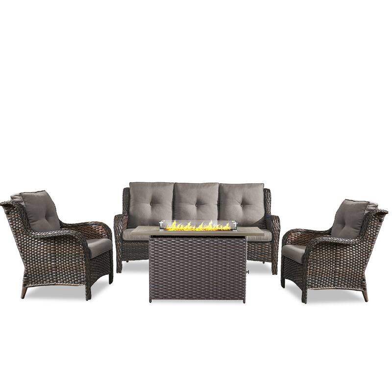 Fire Pit Table with Patio Sofa Club Chairs Brown-Grey - Brown
