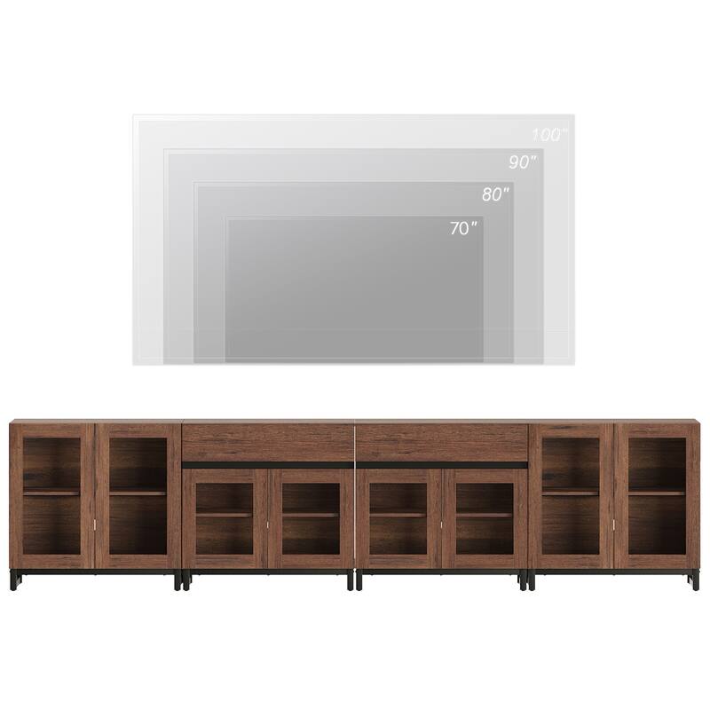 4-in-1 TV Stand for 120" TVs, Modern Console with Glass Doors & 2 Drawers