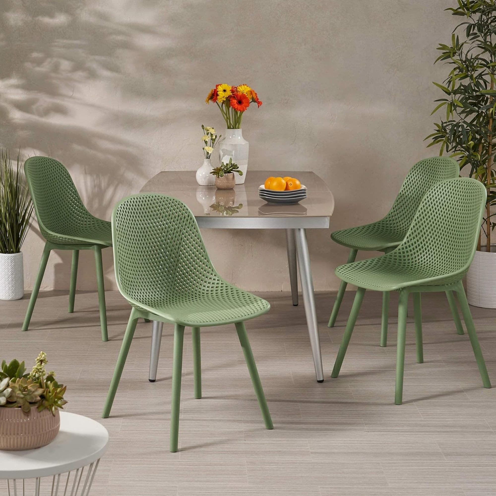 Roomfitters Modern Perforated Dining Chairs (Set of 4), Sleek Lightweight Design for Indoor Outdoor Spaces