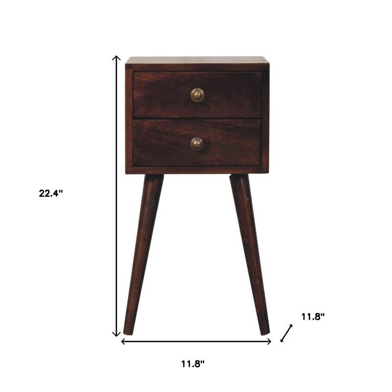 HomeRoots 22" Walnut Solid Wood Square Two Drawer Nightstand