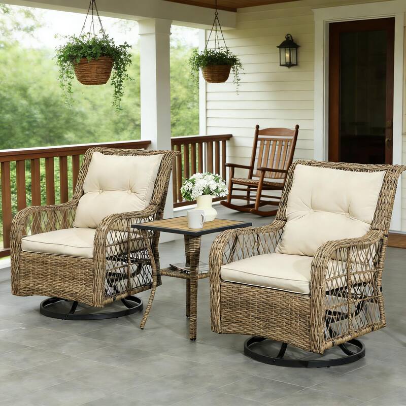 GDFStudio Outdoor Zephyr PE Rattan 3 Piece Bistro Set