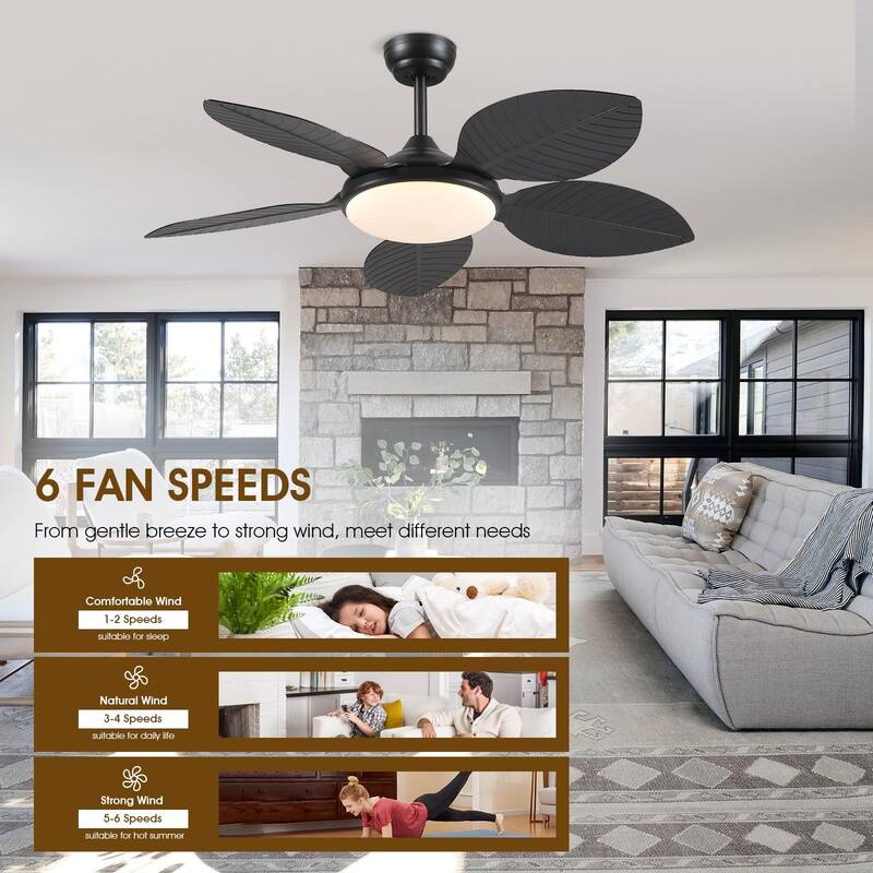 48" Downrod Ceiling Fan with Light,Palm Leaf Blades,Tropical Ceiling Fan for Living Room,Bedroom,Patio - 48 Inches