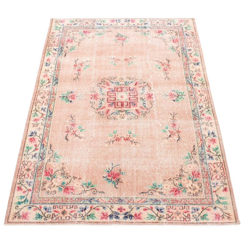 ECARPETGALLERY Hand-knotted Melis Vintage Coral, Pink Wool Rug - 6'11 x 9'9