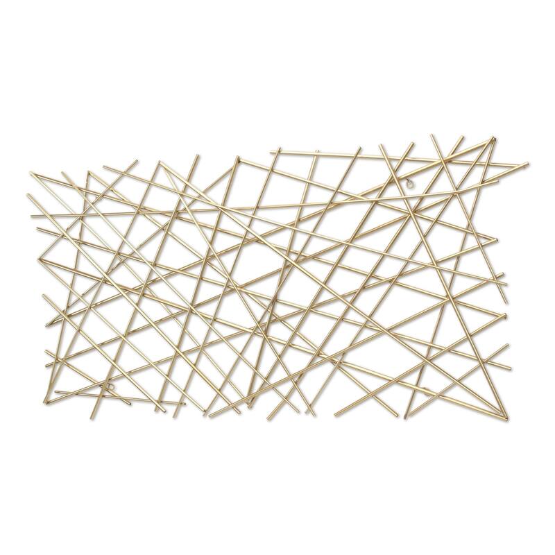 HomeRoots 25" X 49" Gold Abstract Lines Metal Hanging Dimensional Sculpture