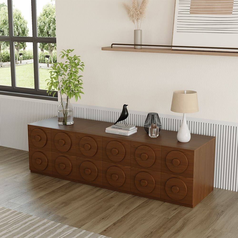 Modern 1-4 Pieces Modular Walnut Color Cabinets,TV Stands with Brown Solid Wood Veneer, Drawers & Caninets