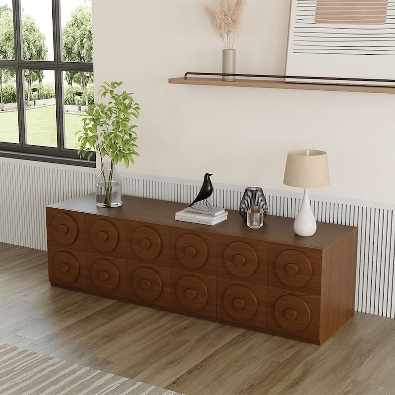 Modern 1-4 Pieces Modular Walnut Color Cabinets,TV Stands with Brown Solid Wood Veneer, Drawers & Caninets - 3 Pieces &68.49"