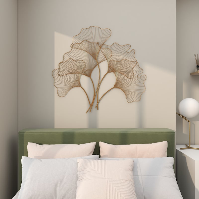 Metal Floral Wire Cutout Ginkgo Leaf Home Wall Decor - Copper or Gold- Roche River Decor