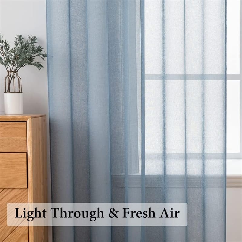 Dusty Blue Linen Sheer Curtains 54x84" Farmhouse