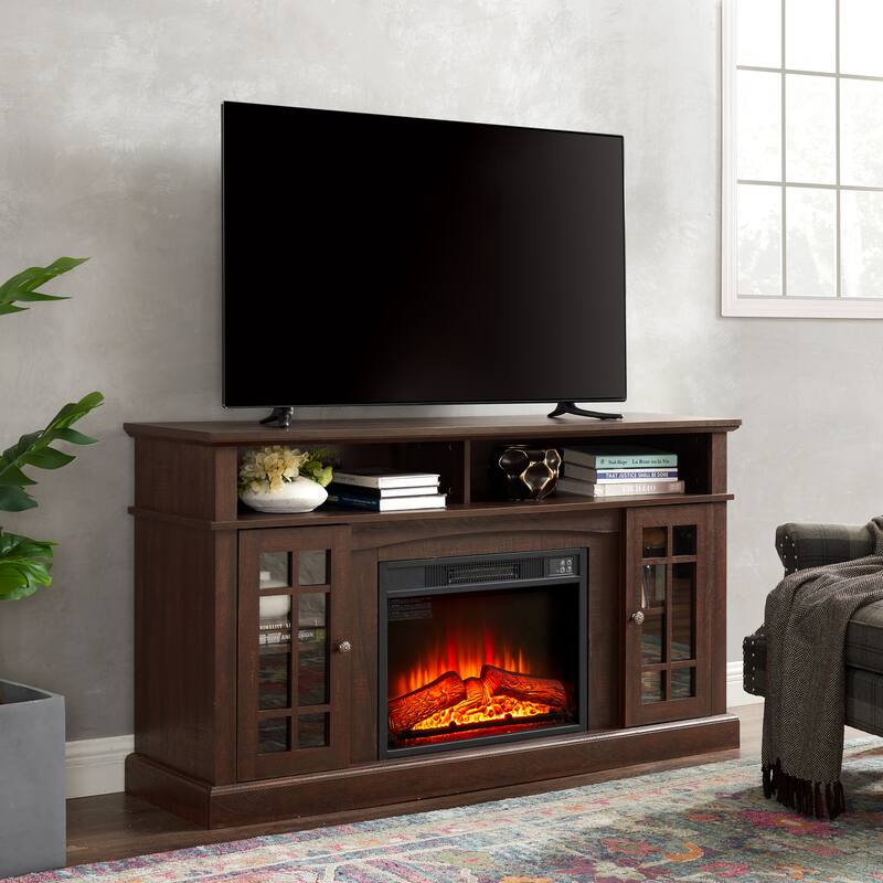 ​​Classic American Fireplace TV Stand with 2 Drawers and 2 Storage Cabinets for Living Rooms and Bedrooms​
