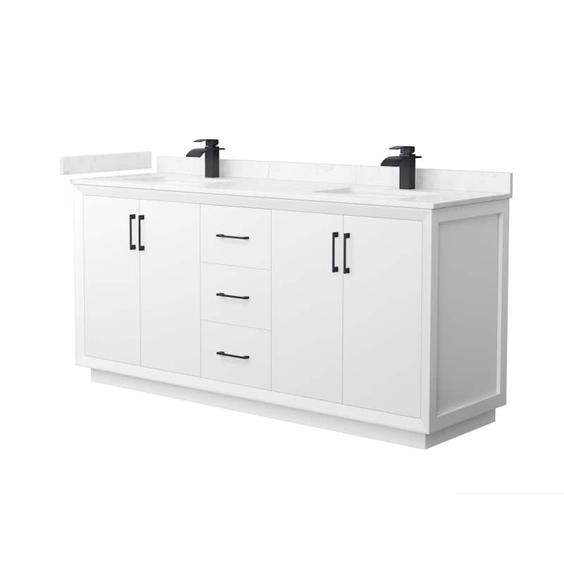 Wyndham Collection WCF414172D-VCA-UNSMXX Strada 72" Free Standing - White / Carrara Cultured Marble Top / Matte Black - Painted