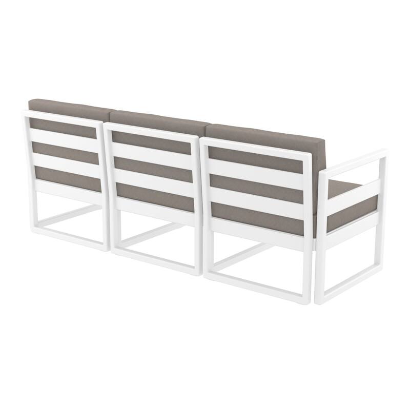 79" White Outdoor Patio Sofa with Sunbrella Taupe Brown Cushion