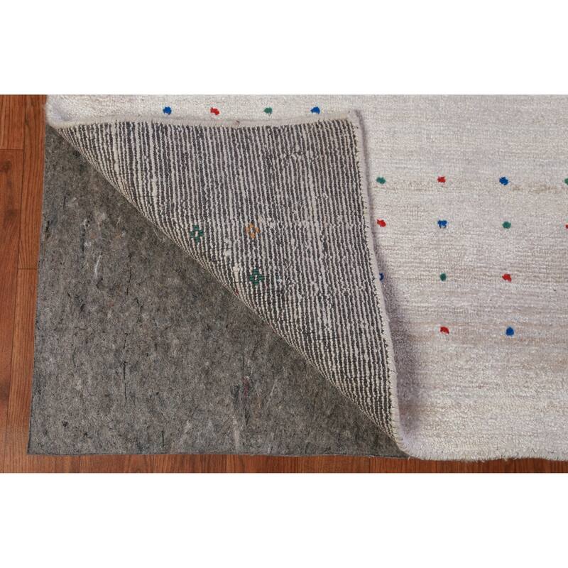 Hand Knotted Oriental Viscose Silk Carpet Tribal Stripe Greys & Charcoal Gabbeh Area Rug - 12' 4'' X 9' 3''