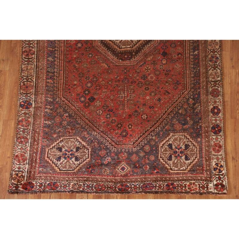 Vegetable Dye Tribal Qashqai Persian Rug Hand-knotted Wool Carpet - 5'2"x 8'5"