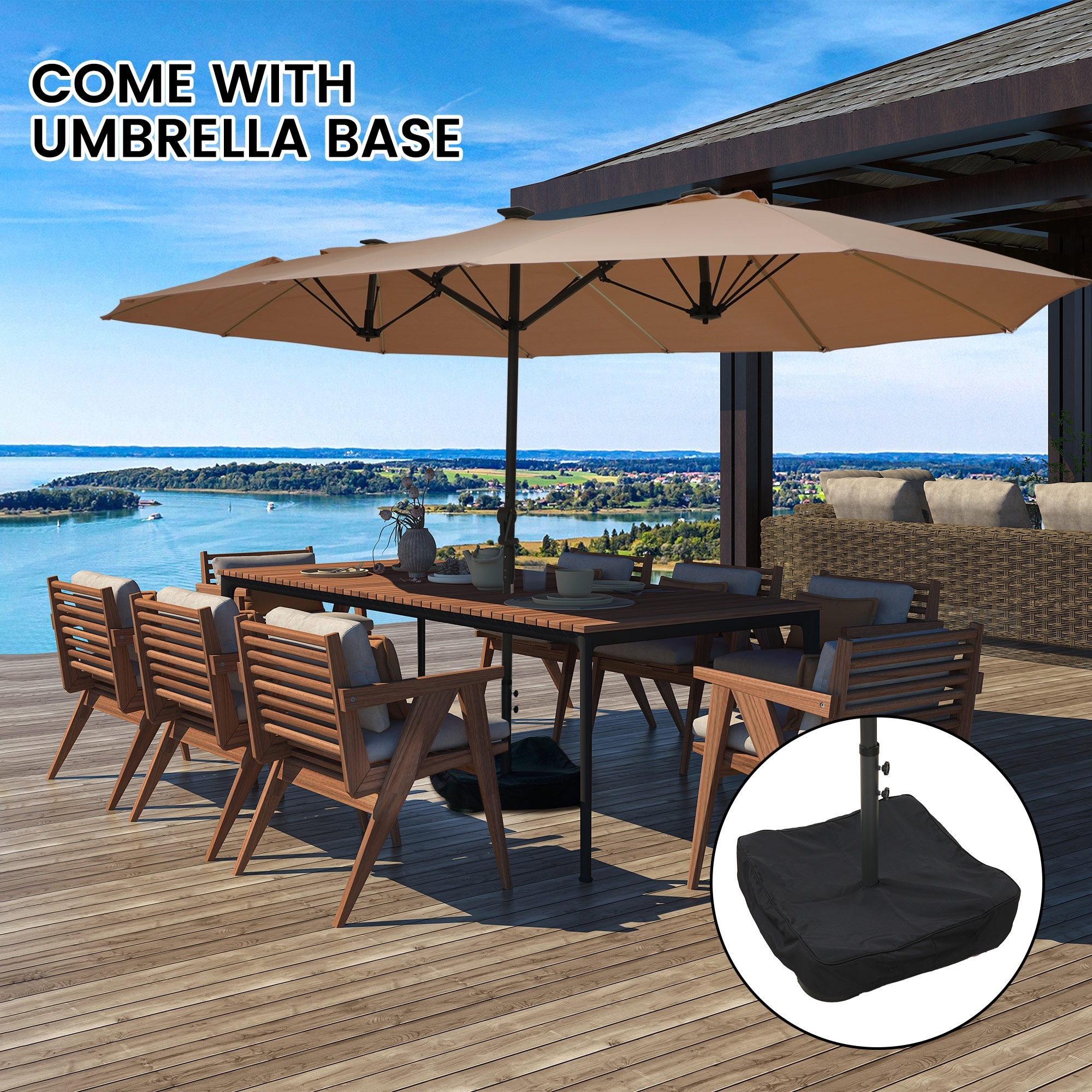 15ft Double-Sided Patio Umbrella with Lights Large Outdoor Umbrella