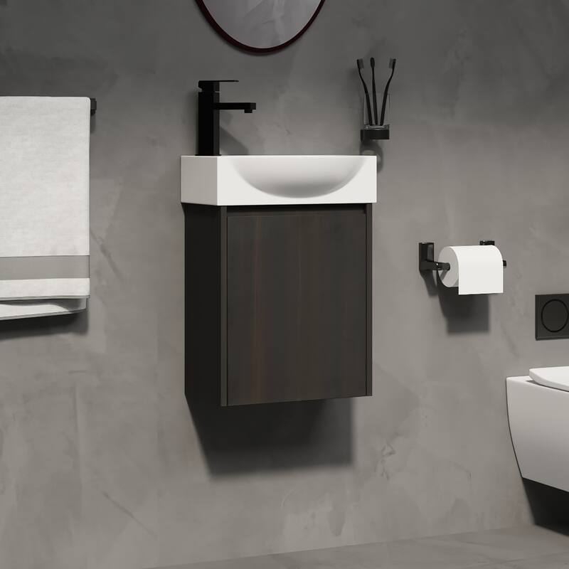 16 in. W x 11 in. D x 22 in. H Single Sink Wall-Mounted Bath Vanity with White Resin Top