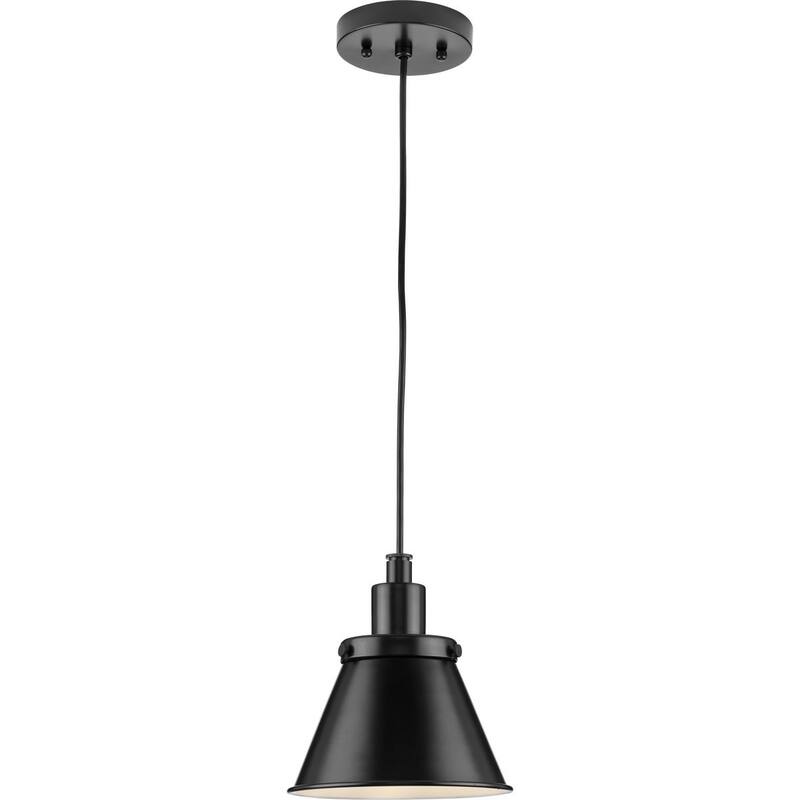 Hinton Collection One-Light Matte Black Modern Farmhouse Pendant - 8.25 in x 8.25 in x 8.62 in