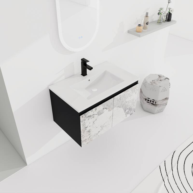 30" Floating Wall-Mounted Bathroom Vanity with Soft-Close Door Hinges, Ceramic Sink & Ample Storage