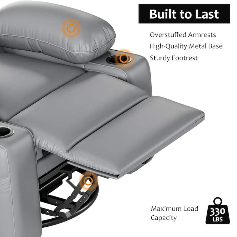 Oversized Leather Power Recliner Sofa Chair with Massage for Living Room Bedroom