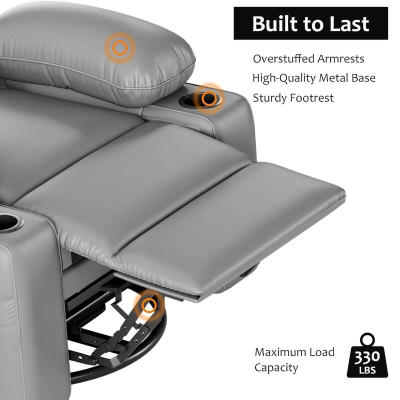 Oversized Manual PU Leather Recliner Sofa Chair with Cup Holders