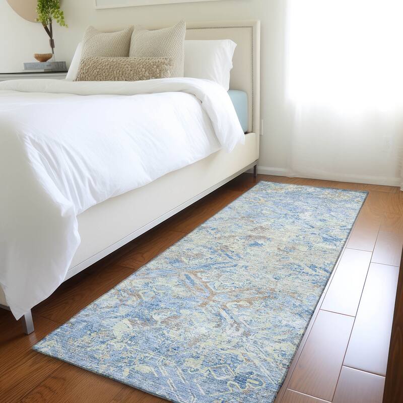 Machine Washable Indoor/ Outdoor Chantille Diamonds Distressed Rug