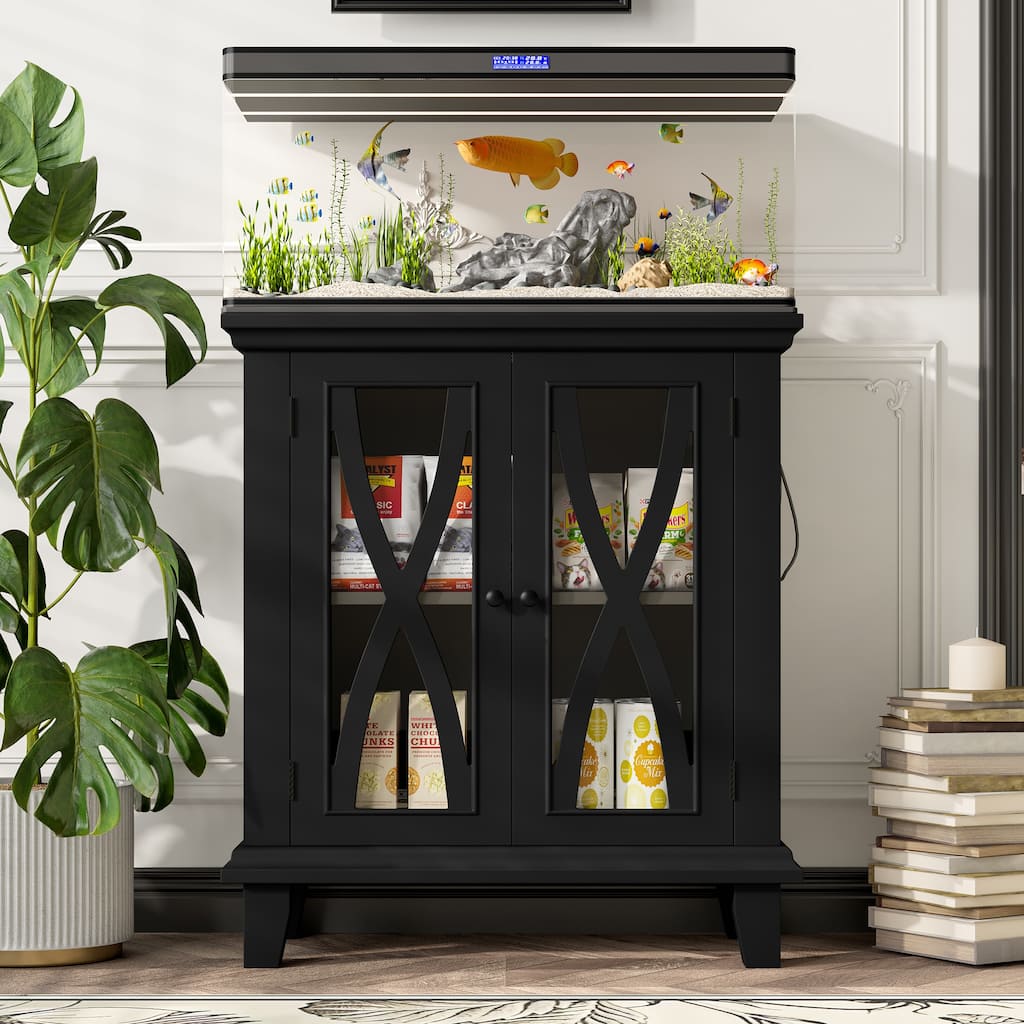 Anmytek Farmhouse 10-20 Gallon Aquarium Tank Stand with Power Outlets, Adjustable Shelves and Storage Cabinet