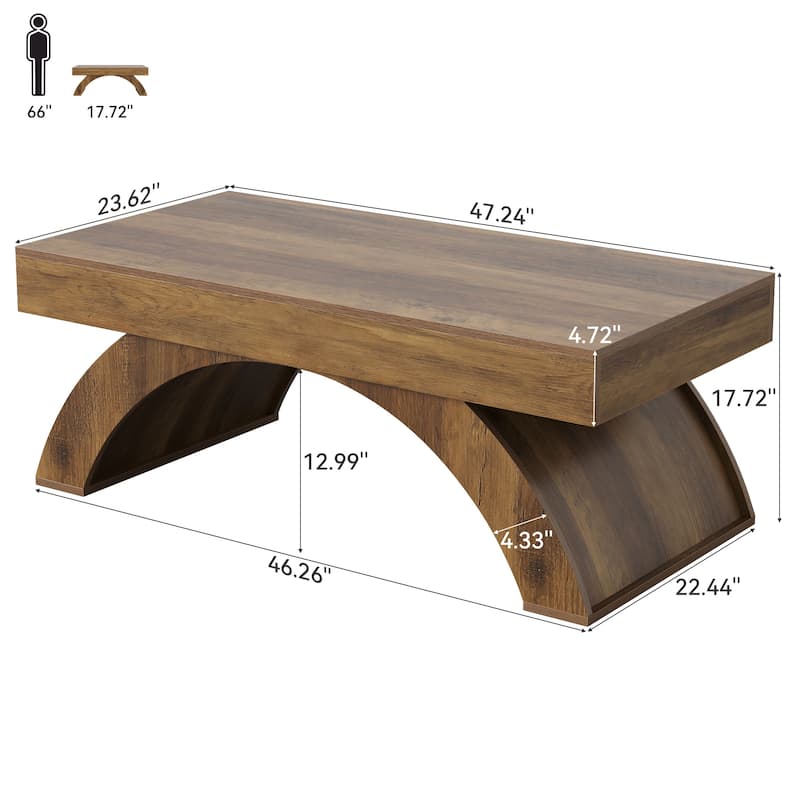 47'' Coffee Table, Farmhouse Center Cocktail Table with Arched Base