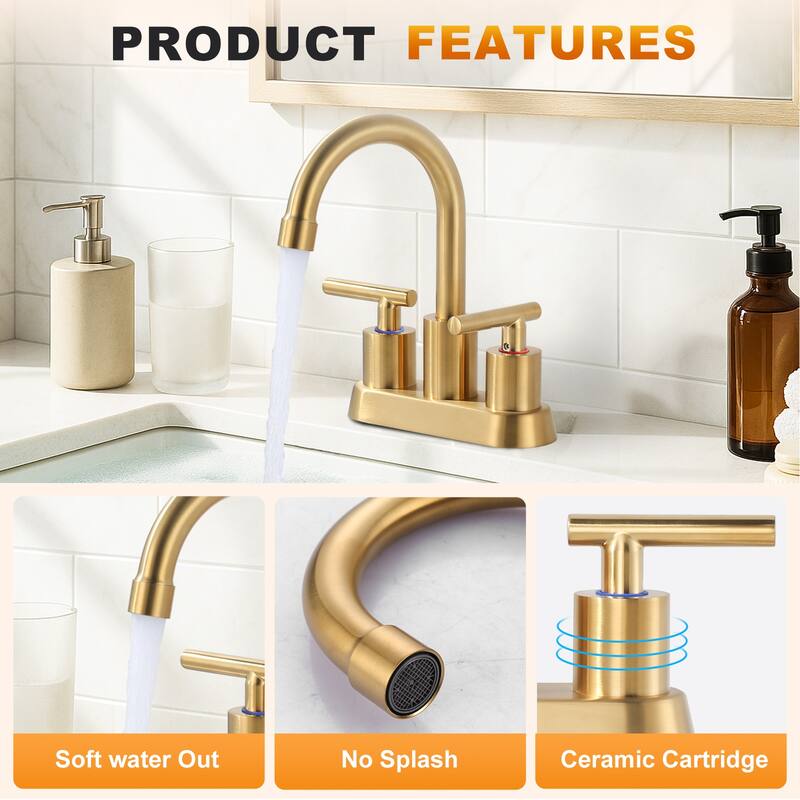 WOWOW 4 in. Centerset Double Handle High Arc Bathroom Faucet