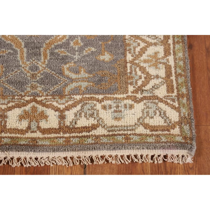 All-Over Gray & Ivory Oushak Indian Foyer Rug Handmade Wool Carpet - 2'8"x 6'0"