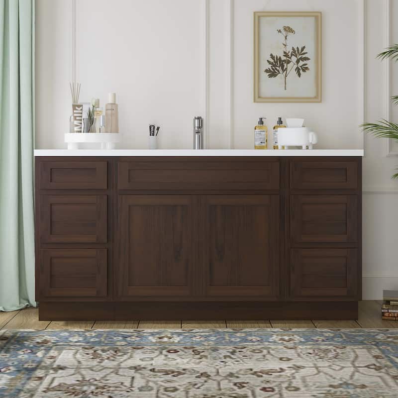 Vanity Art 60" Oak Freestanding Bathroom Vanity Cabinet without Top - Brown