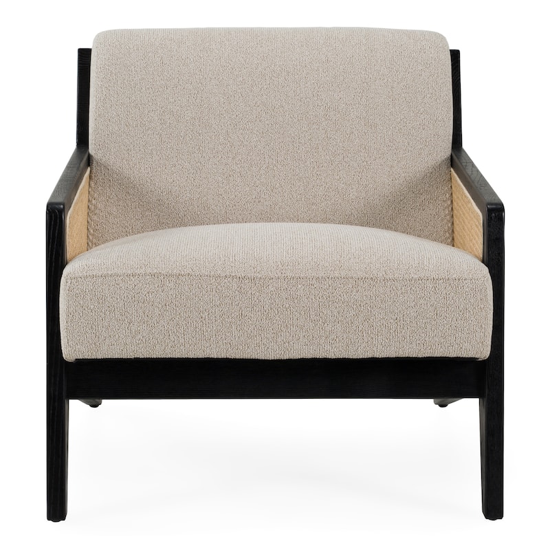 Kratz Modern Beige Fabric & Rattan & Black Walnut Accent Chair