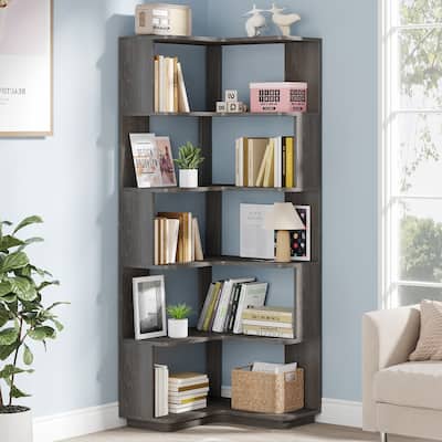 6-Tier Corner Bookshelf and Bookcase, Modern Corner Shelves for Home Office, Living Room