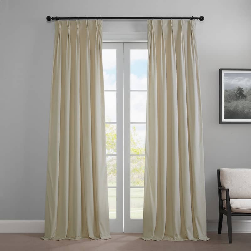 Exclusive Fabrics French Pleat Heritage Plush Velvet Room Darkening Curtains For Bedroom & Living Room Curtains (1 Panel) - 25 X 84 - Au Lait Creme