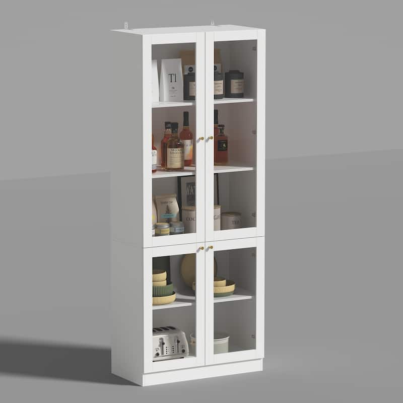 78.7"Cabinet with 4 Glass Door,Storage Cabinet for Pantry, Bathroom - 78.7"H